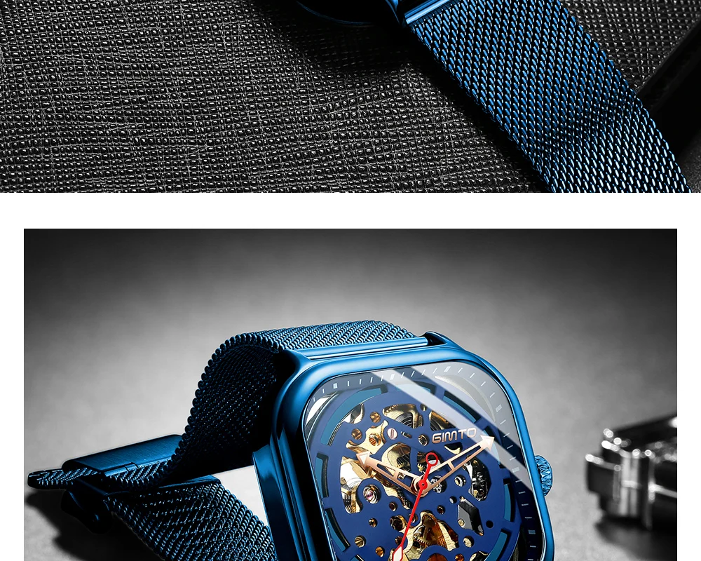 Gimto лучший бренд роскошные часы Мужские автоматические механические полые циферблат магнитный ремешок Модные королевские наручные часы Мужские часы