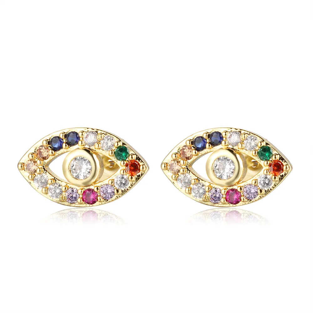 Real Micro Pave Evil Eye Colorful CZ Stud Earrings for Women Classic Female Jewelry Dropshipping