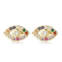 Real Micro Pave Evil Eye Colorful CZ Stud Earrings for Women Classic Female Jewelry Dropshipping