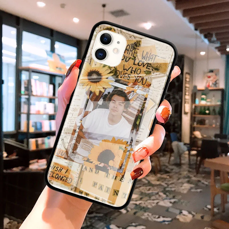 Glass Case For Apple iPhone 12 11 Pro Max 8 7 XS XR X 6 6S Plus SE 2020 Mobile Phone Coque Fundas Fine Line Harry Styles 1D