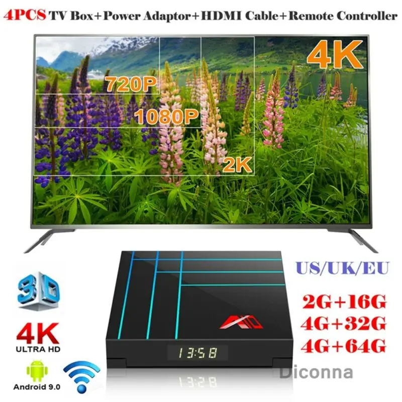 

Latest A10 Smart TV BOX RK3318 Android 9.0 4K Wifi Media player Fast Set top Box 4G 64G