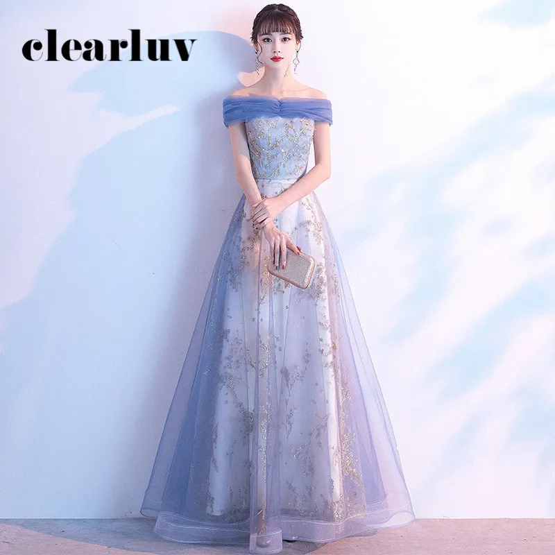 

Off The Shoulder Sexy Evening Dresses DR314 Shiny Pattern Women Party Gowns Crepe A-Line Robe De Soiree Boat Neck Elegant Dress