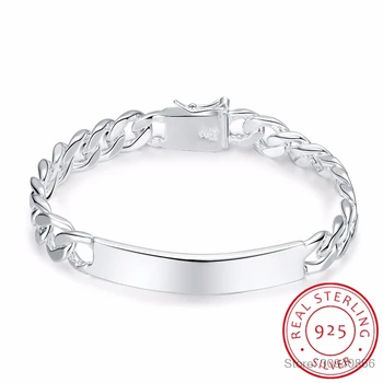 

Men's Fine Jewelry 925 Sterling Silver ID Bracelets 10mm watch chains 20cm bracelet Pulsera Prata Hombre 2017