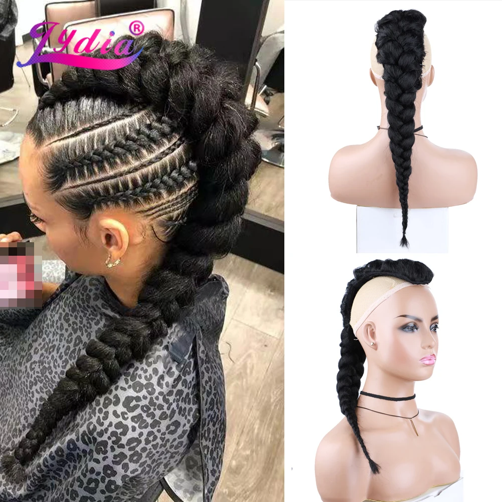 Lydia 30Inch Synthetic High Puff Afro Kinky Straight Middle-Part Wig Natural Black Clips In Jumbo Braid Hairpiece Ponytail 76cm | Шиньоны и