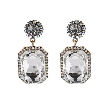 

Big New Luxury Deep Red Green Square Crystal Drop Earrings for Women Girl Geometry Earring Party Jewelry