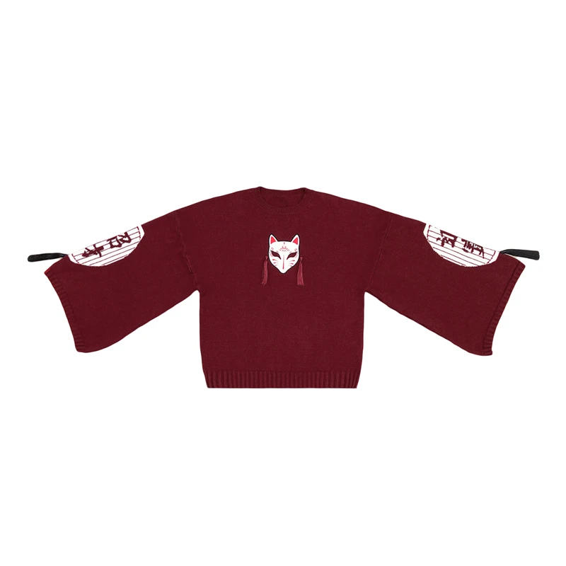 Японский осенне-зимний свитер с принтом лисы для женщин, свободный студенческий пуловер с рукавами летучая мышь и милой кисточкой с длинным рукавом, топы Mori Girl - Цвет: Wine Red