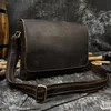 Men's genuine leather messenger bag A4 vintage Crazy horse leather shoulder Bag cowhide magnetic flap Laptop crossbody bag ► Photo 1/6