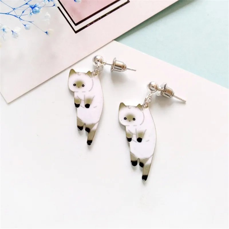 Мультяшные серьги из альпаки, серьги из сплава в виде капли масла ins, маленькие серьги из ламы, подарок из альпаки, изящные серьги, минималистичные серьги, женский подарок - Окраска металла: Cat earrings