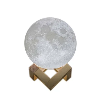 

RU FREE SHIPPING Rechargeable 3D Print Moon Lamp 2 Color Change Switch Bedroom Bookcase Night Light New KQS8