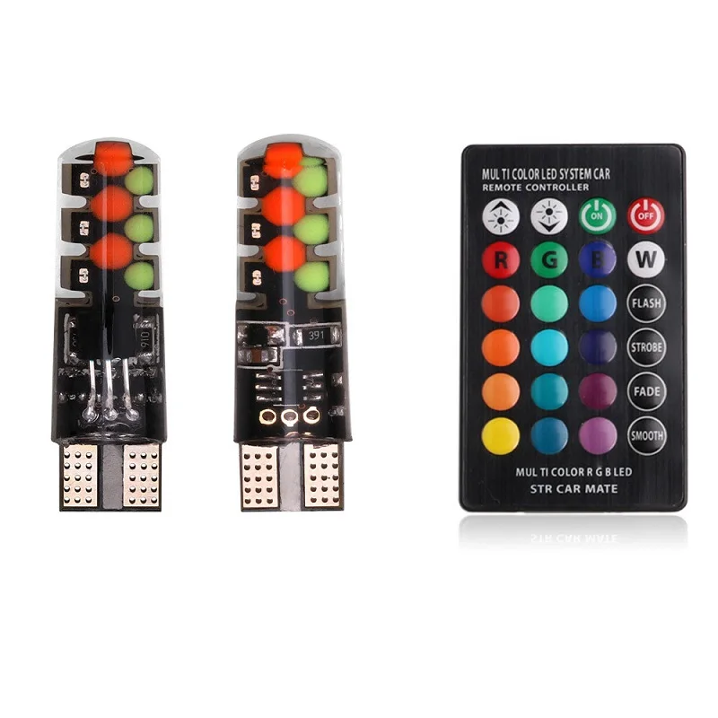 Новая одежда для маленькой девочки 2 шт T10 RGB W5W 194 168 яркие красочные COB лампы Авто габаритный фонарь просвет светильник для автомобиля светодиодный с пультом дистанционного управления Управление 12V