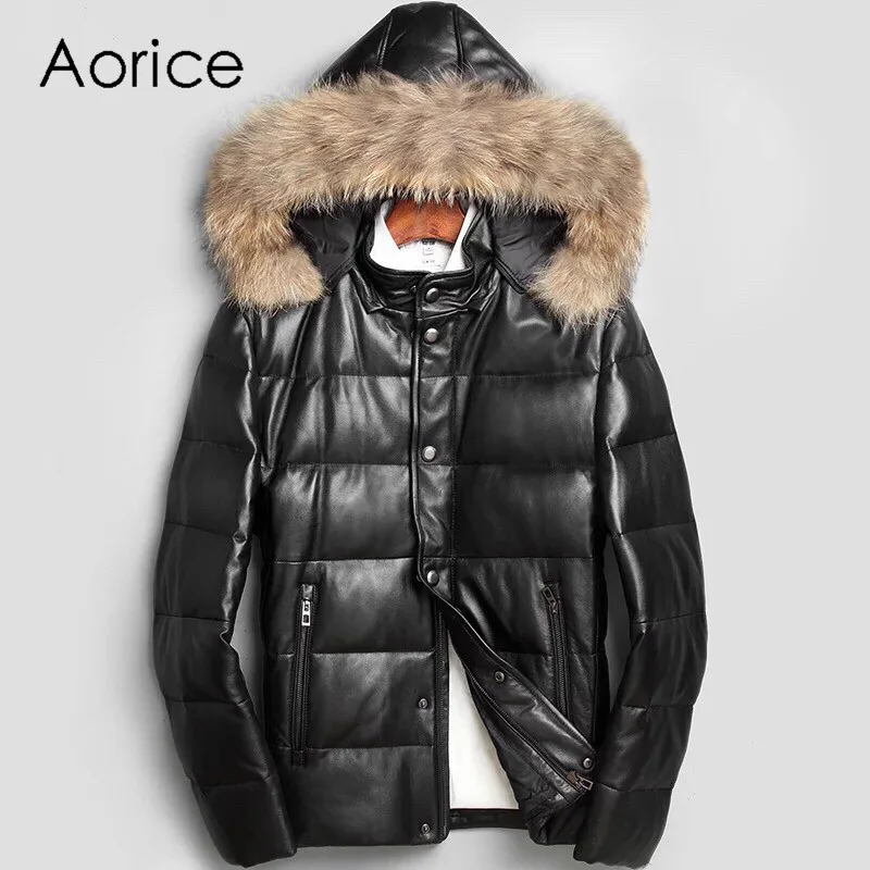 

Aorice MT820 2020 Men new fashion sheep leather jackets feather down with raccoon fur collar fall winter casual outwear