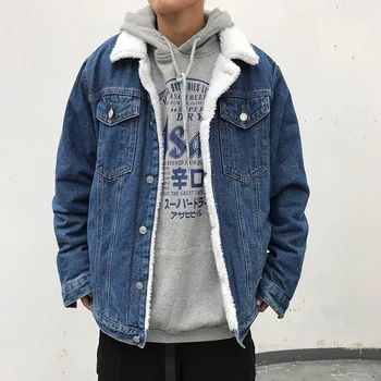 

Winter Men Jacket And Coat Warm Fleece Denim Jacket Fashion Mens Jean Jackets Outwear Male Cowboy Streetwear