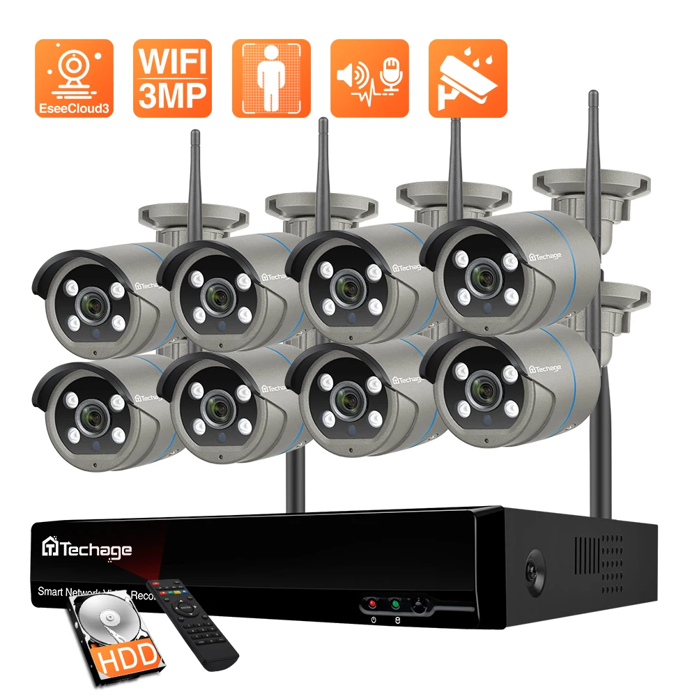 Techage 8 канальный 3 мегапиксельный HD WiFi комплект IP камеры беспроводной NVR
