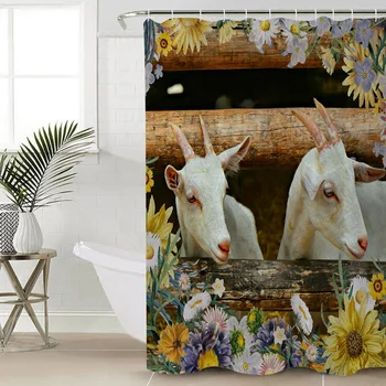 

Goat Flower Hand Painted Sunflower Farm Shower Curtain Waterproof Polyester Fabric Bath Curtain Bathroom Decor