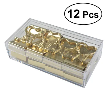 

12Pcs Metal Binder Clips with Heart Shaped Handle Invoice Bill Clip Decorative Paper Clips Notes Letter Paper Clip for Office Ho