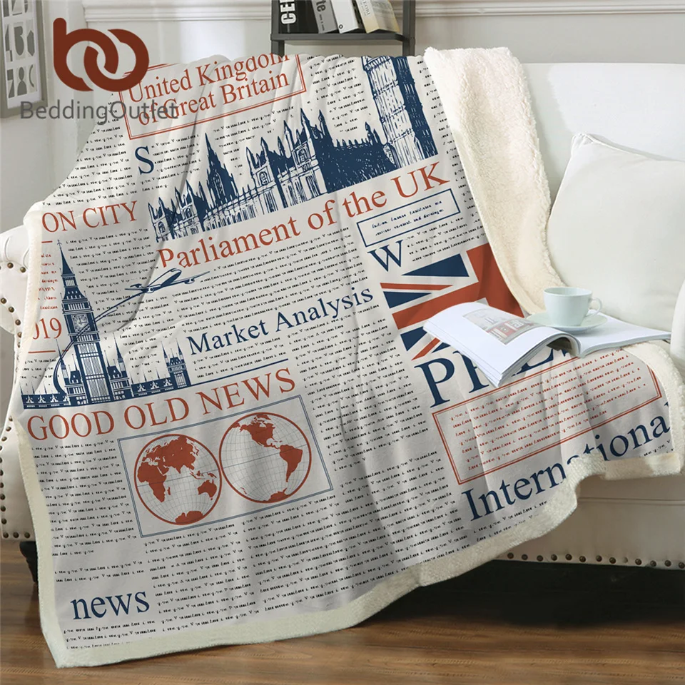 BeddingOutletNewspaperSherpaFleeceBlanketUKLondonThrowBlanket