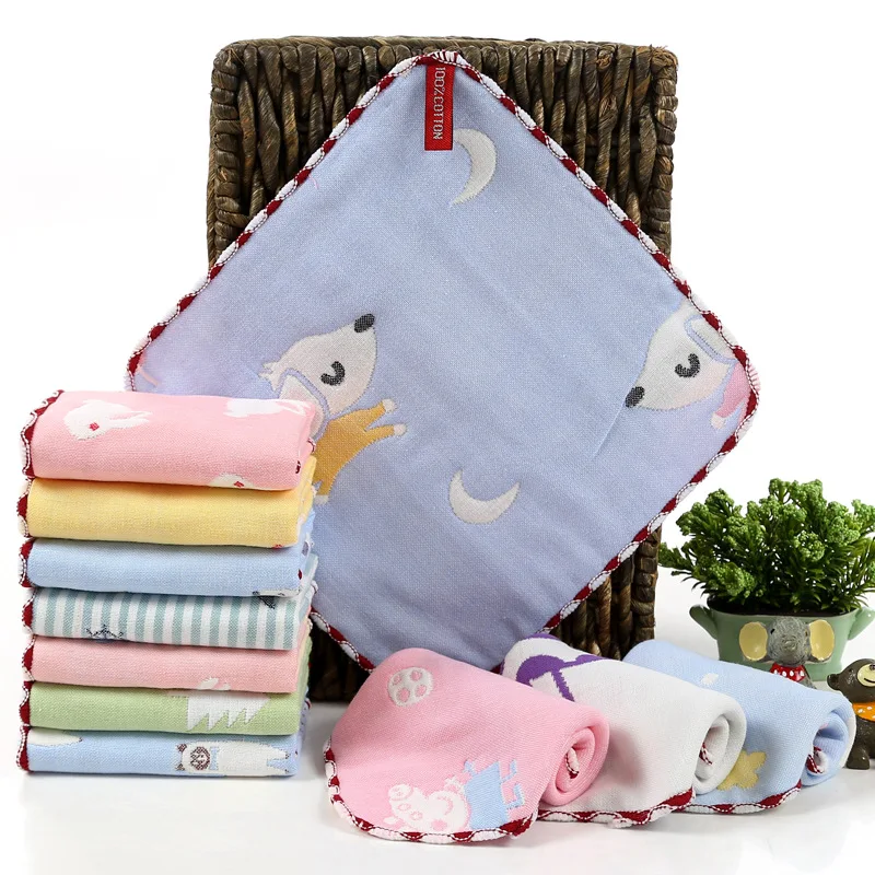 Полотенце для купания с рисунком лица для новорожденных, нагрудник для кормления, квадратный платок, хлопковое Марлевое полотенце, 6 слоев, 25*25 см