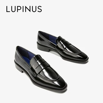 

Lupinus Autumn Black High Quality Leather Flat Shoes For Women 2020 New Fashion Square Toe Brand Design Women Casual Loafers