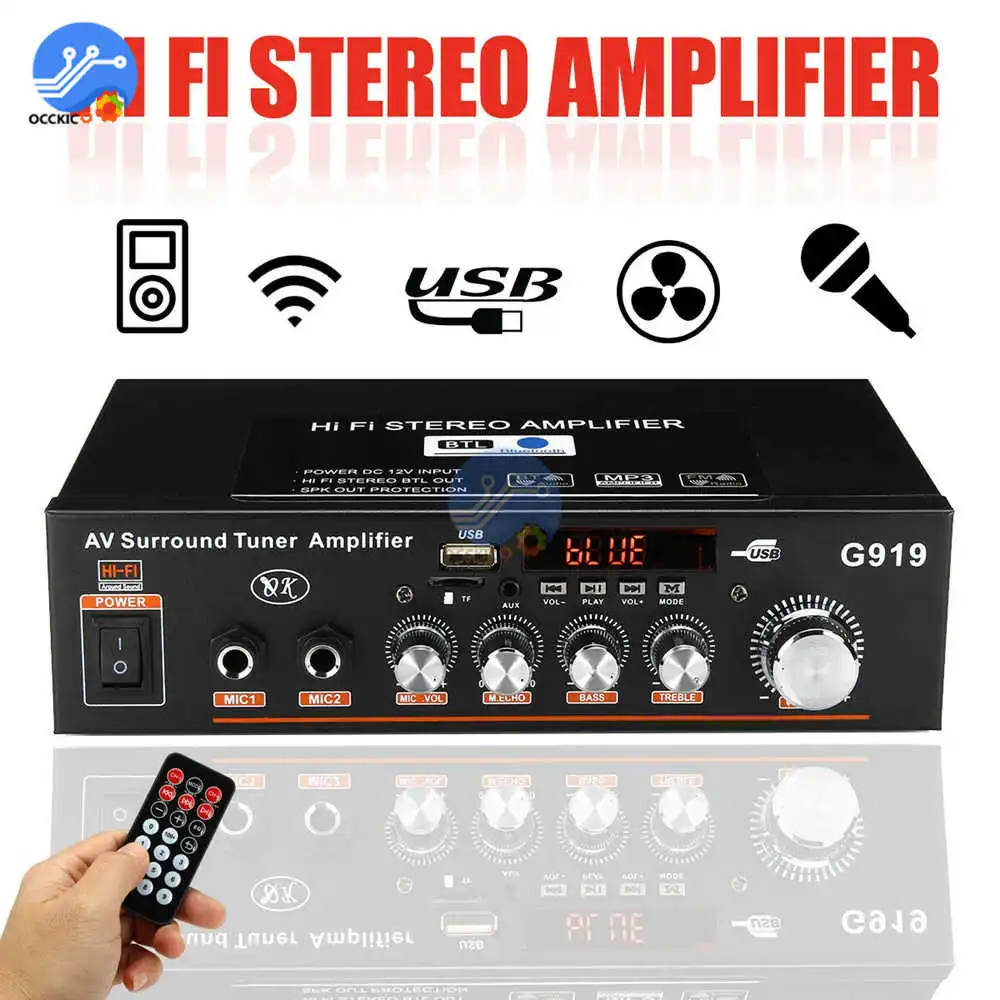 

12V/220V G919 Mini Home Amplifier 600W High Power Subwoofer Car Audio Music Player Home Theater Amplificador with Remote Control