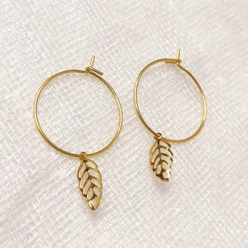 

Many Style 316 Stainless Steel Hoop Earrings With Leaves Charms Cheap Jewelry Anti-Allergy