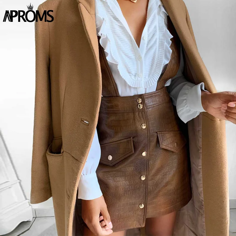 Aproms, винтажное короткое платье из искусственной кожи с животным принтом, женские Комбинезоны на весну, высокая талия, женская уличная одежда, мини-платье, сарафаны
