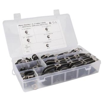 

Cable Clamps Assortment Kit 46 Pcs Stainless Steel Rubber Cushion Pipe Clamps Assorted in 5 Size 1/4 inch,3/4 inch,3/8 inch,1/2