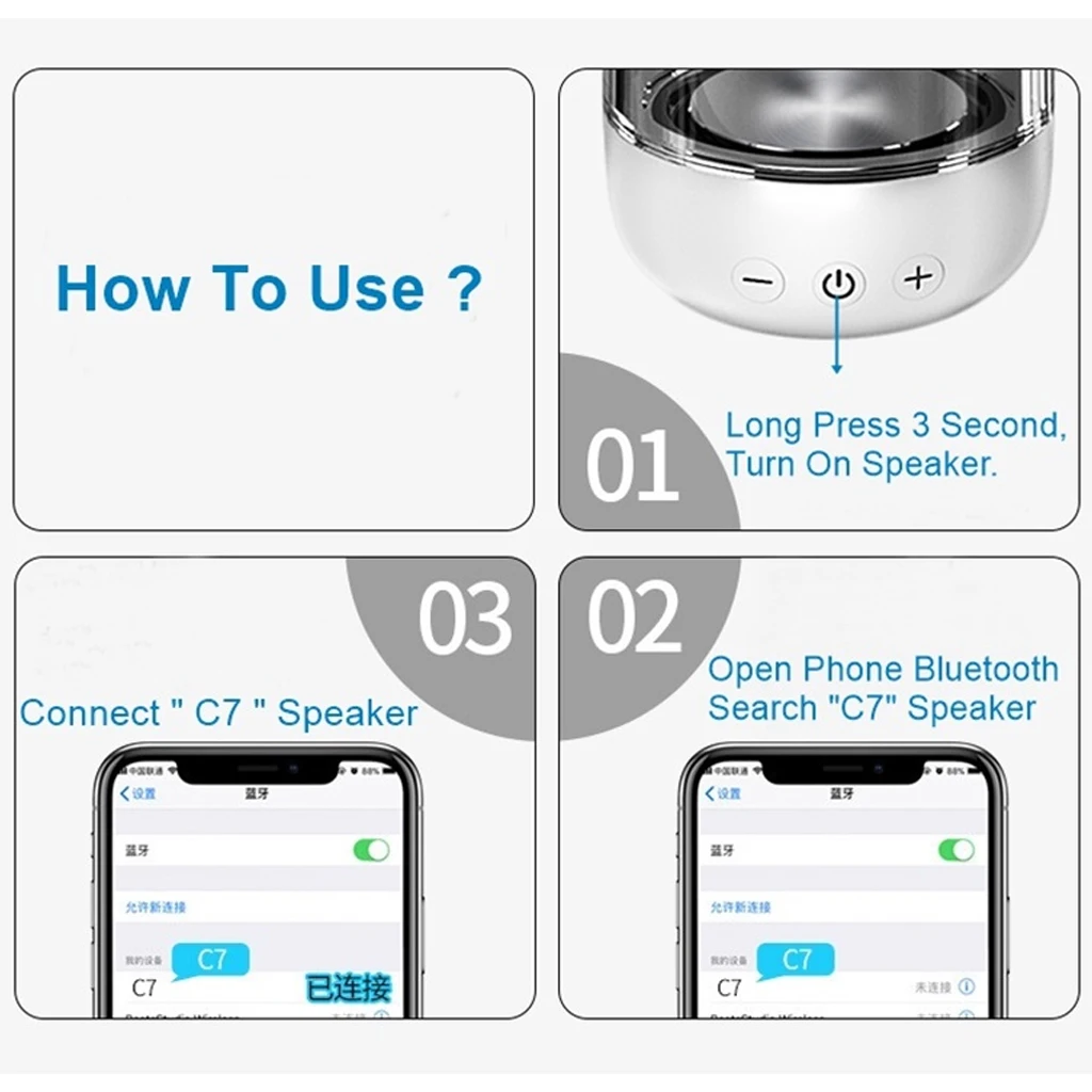 C7 Bluetooth динамик прозрачный светодиодный светящийся портативный мини беспроводной карманный Саундбар TWS 6D объемный HiFi стерео сабвуфер