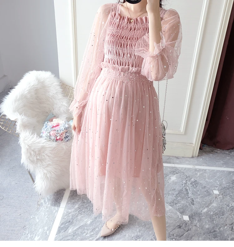 Yarn Gauze Princess Maternity Dresses Pregnancy Clothes For Pregnant Women Dress Elegant Sexy Sequins Vestido Maternity Clothing