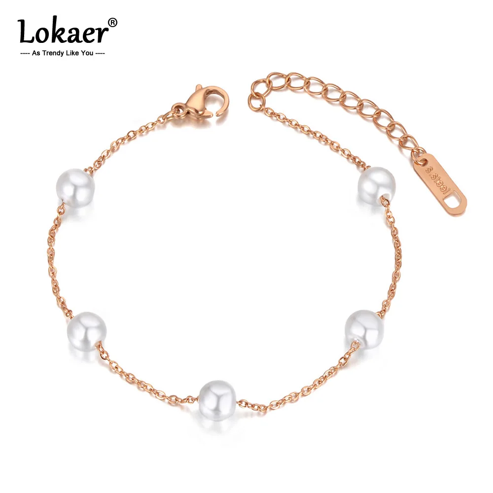 Lokaer Titanium Stainless Steel 5Pcs White Pearl Charm Bracelets For Women Bohemia Summer Beach Chain Bracelet Jewelry B20081 | Украшения и