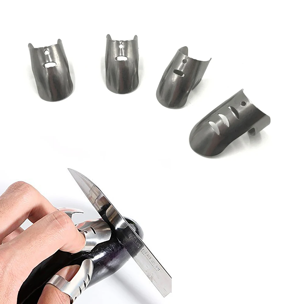 4pcs Kitchen Finger Hand Protector Guard Stainless Steel Chop Slice Shield Cook