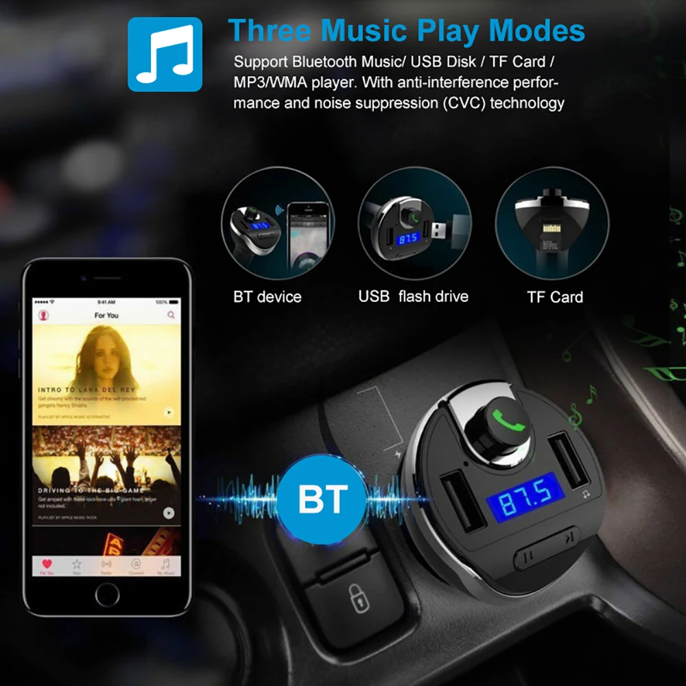 VicTsing автомобильный Bluetooth fm-передатчик беспроводной fm-передатчик двойной USB быстрая зарядка MP3-плеер Радио USB порт Hands-free