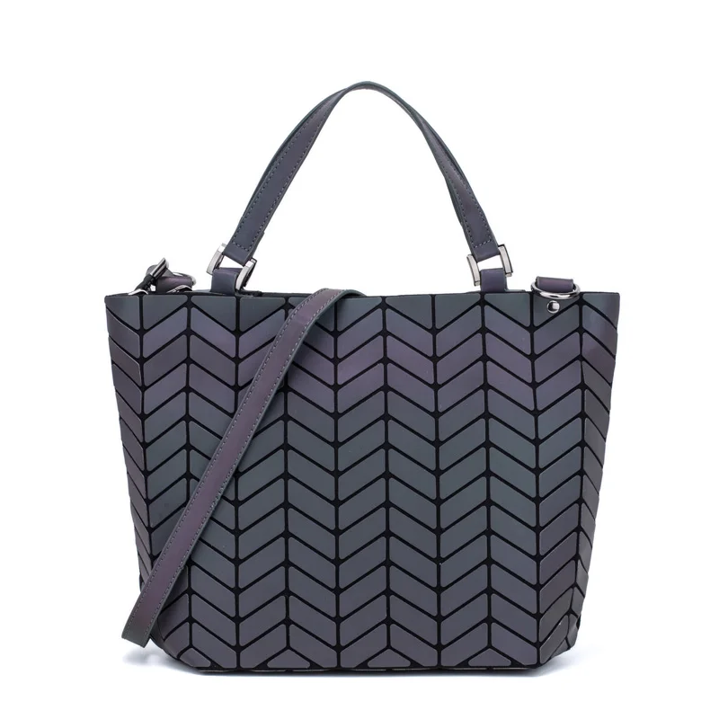 Luminous reflective  Bag Geometric Tote Folding Shoulder Bags for women 2024 Plain Folding Handbags sac a main Female Bolsas 2
