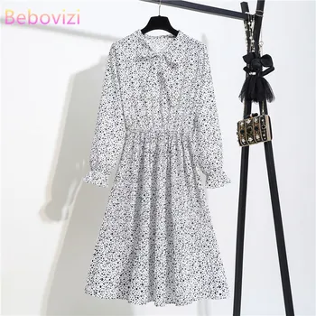 

Bebovizi High Quality 2020 Spring Chiffon Midi Dress Korean Floral Printing Ruffles Dress Pleated Hem Elegant Party Vestidos