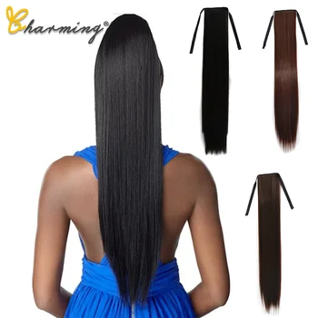 

CHARMING Long Straight Drawstring Synthetic Ponytail Black/Brown Heat Resistance Hairpiece Clip In Hair Extension for Woman