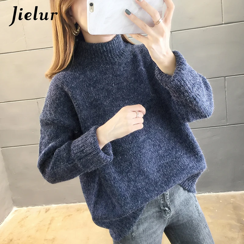 Jielur зима корейский свитер для женщин однотонные Цвет теплые вязаные свитера с