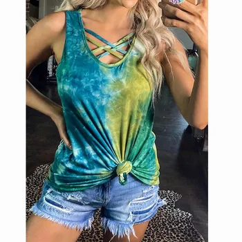

Hollow Out Summer Women Vest Casual Tie-Dye Sleeveless Tank Tops For Women Fashion Top Female