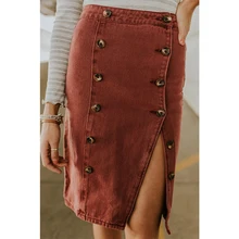 #Special Offers Vintage Denim Button Pencil Skirt Elegant Lady Autumn High Waist Knee Length Split Skirt Fashion Female Brick Red Skirts D30 #Special Offers Vintage Denim Button Pencil Skirt Elegant Lady Autumn High Waist Knee Length Split Skirt Fashion Female Brick Red Skirts D30