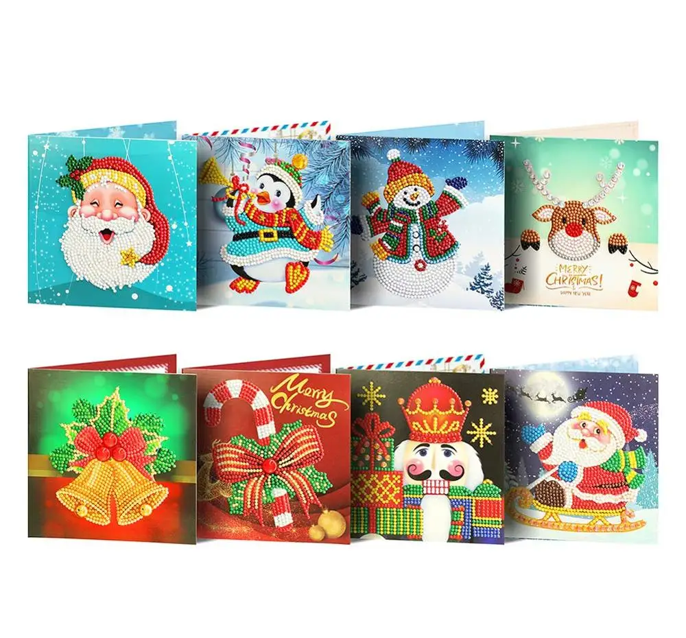 4Pcs 15x15cm Рождество 5D DIY алмазная живопись поздравительные открытки Санта Клаус рождественские открытки на крафт-бумаге открытки подарок для детей Рождественское украшение - Цвет: 4Pcs 15x15cm