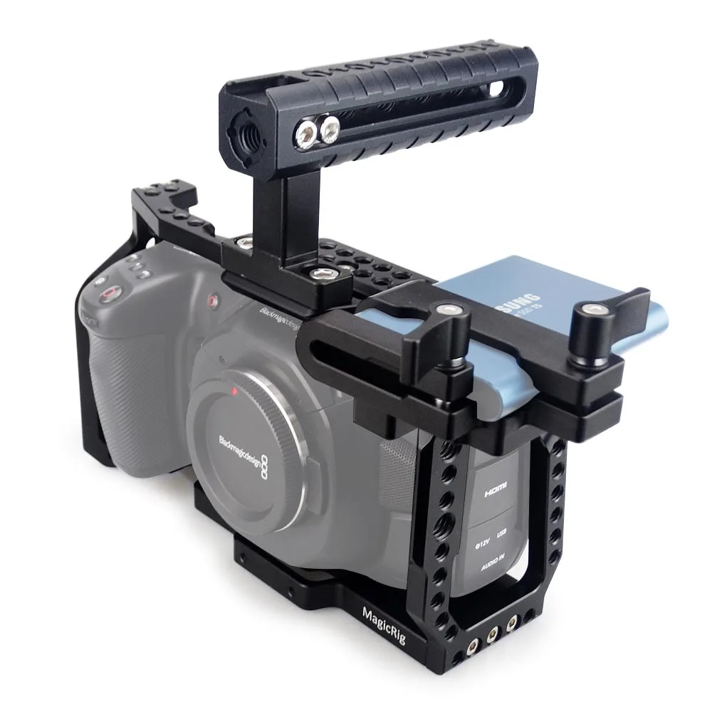 MAGICRIG BMPCC 4K /6K Camera Cage with Top Handle Grip + T5 SSD Holder for Blackmagic Pocket Cinema Camera BMPCC 4K /BMPCC 6K
