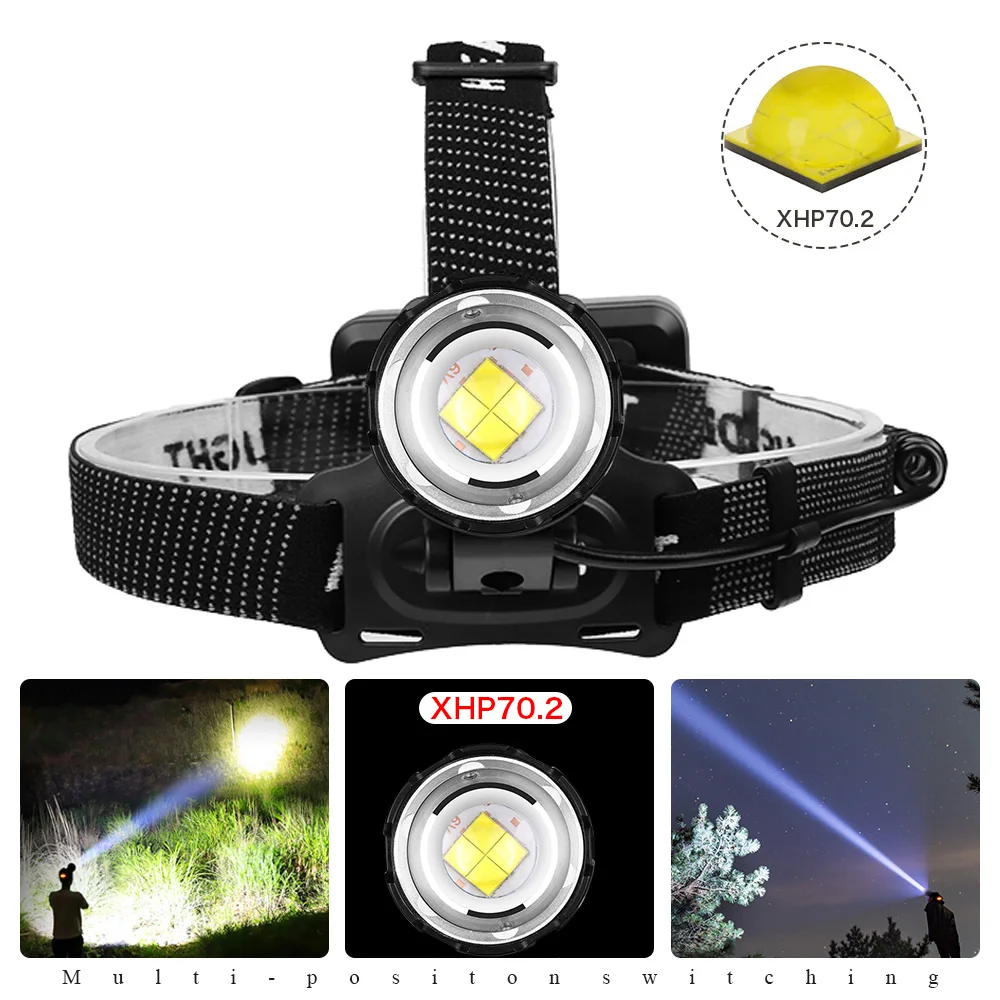 

XHP70.2 headlamp most powerful led headlight 3 modes Zoom lamp Waterproof Head Torch flashlight Head lamp use 18650 For camping