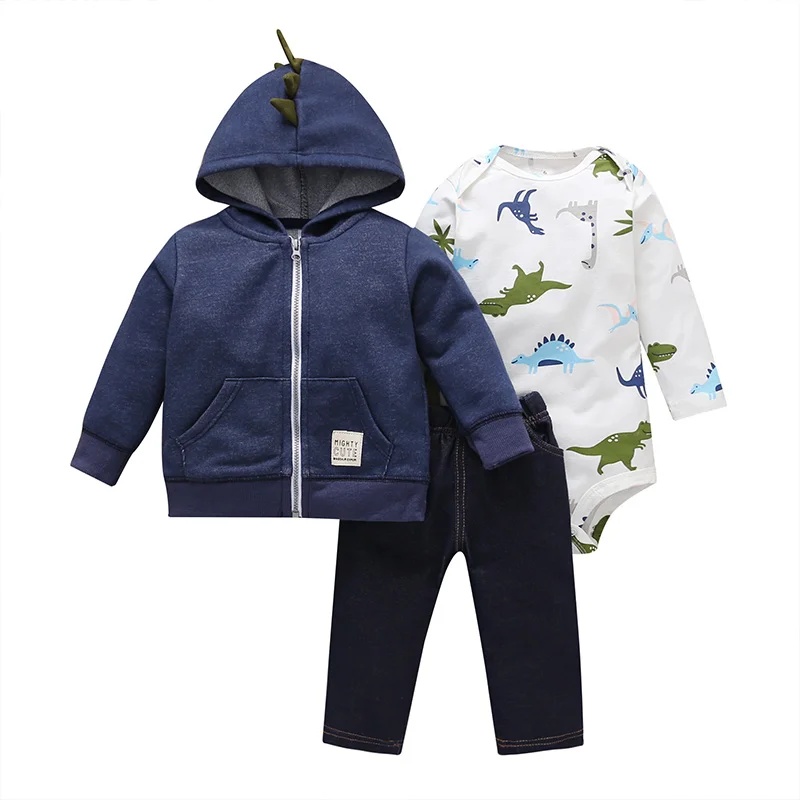 blue for baby boy Одежда для маленьких мальчиков зимняя теплая одежда для младенцев Пальто с капюшоном боди и штаны комплект осенней одежды из 3 предметов для новорожденных девочек, комплект одежды для мальчиков - Цвет: blue for baby boy