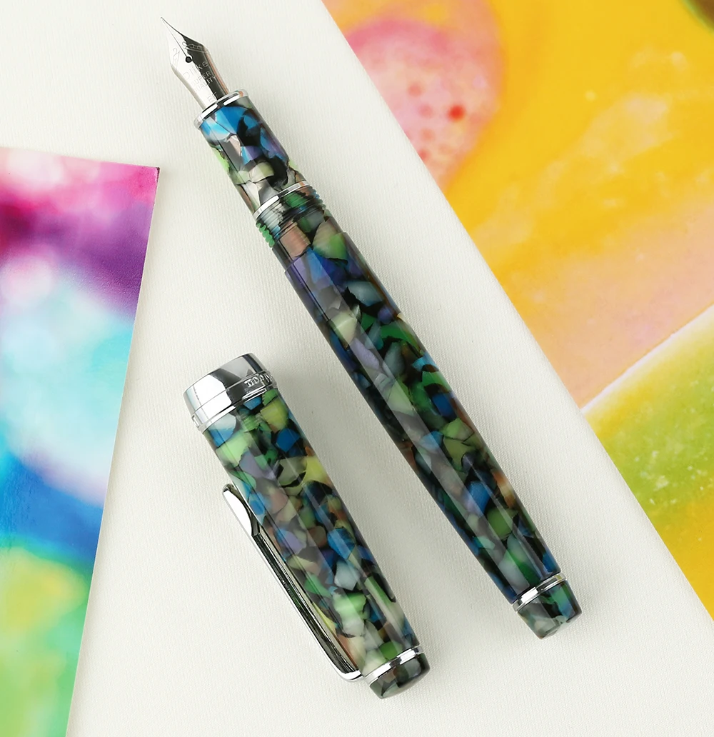 

NEW DELIKE Fountain Pen Newmoon 2 Gemstone Green Acrylic Resin Iridium EF/F/Small Bent Writing Pen Gift Set for Business Office