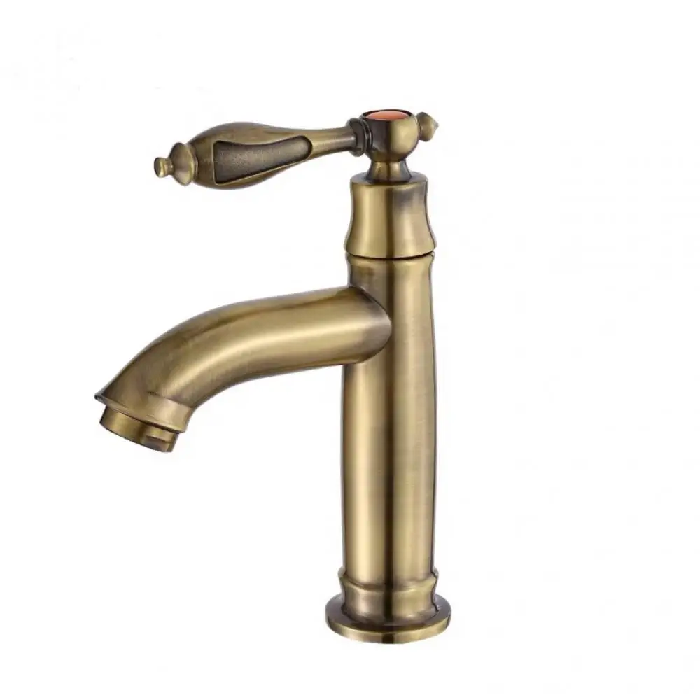 

European Style Retro Basin Faucets Antique Brass Faucet Bathroom With Single Handle Vintage Deck Mount Cold Bath Mixer Water Tap