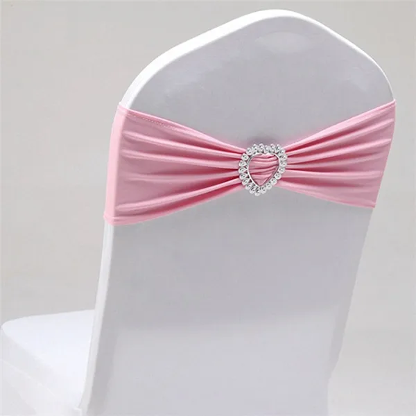 Эластичный стул лук створки стрейч стул из лайкры Sash Band с пряжкой сердца для банкета отеля свадебное украшение для стульев - Цвет: pink