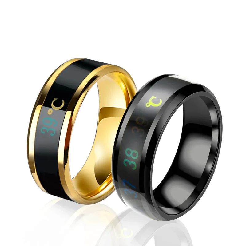 

2019 Male Smart Temperature Stainless Steel Ring Finger Temperature Sensitive Couple Rings Waterproof Jewelry For Women Men