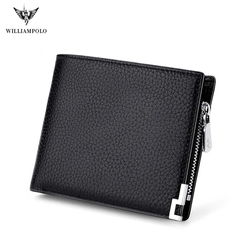 Мужской двухслойный кошелек из воловьей кожи вместительный бумажник на молнии с