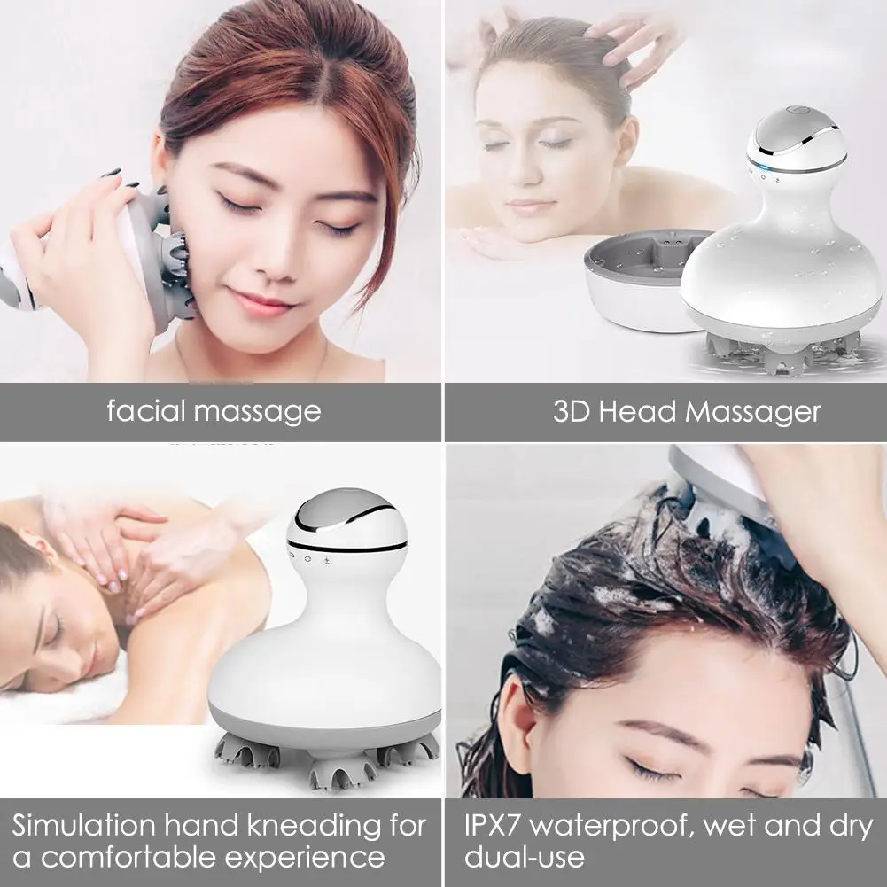 Smart 4D Head Massager Waterproof Electric Head Hair Scalp Massager Pressure Points Relax Promote Blood Circulation Hair Growth