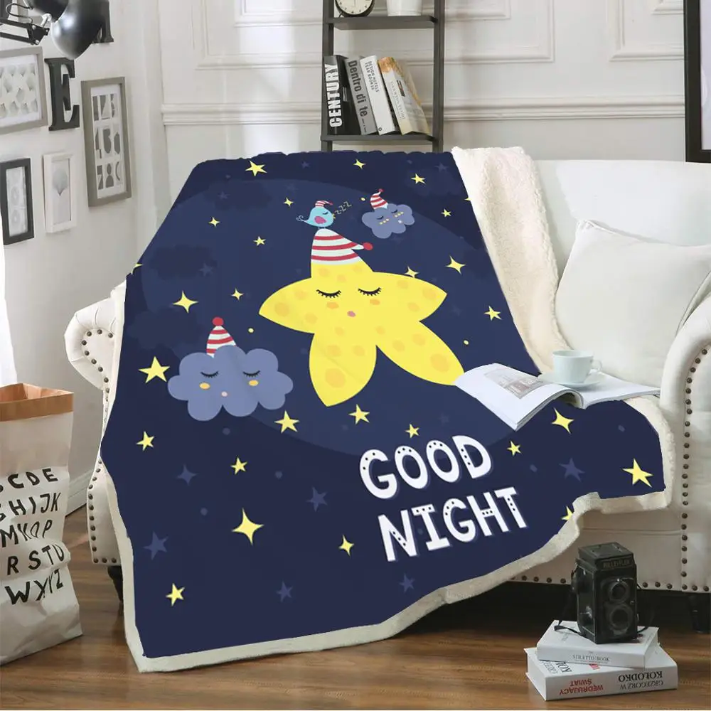 Star Moon Sherpa Blanket Personalized Blankets For Beds For Kids Boy Girl Living Room Comfortable And Soft Sherpa Blanket Blankets Aliexpress