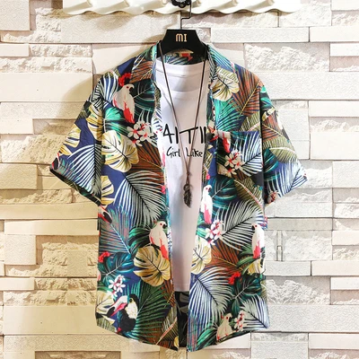 Бренд, летняя мужская пляжная рубашка с принтом, Модные свободные повседневные рубашки с коротким рукавом и цветочным принтом, большие Азиатские размеры, M-4XL, 5XL, Гавайские - Цвет: ASIAN SIZE C533 D