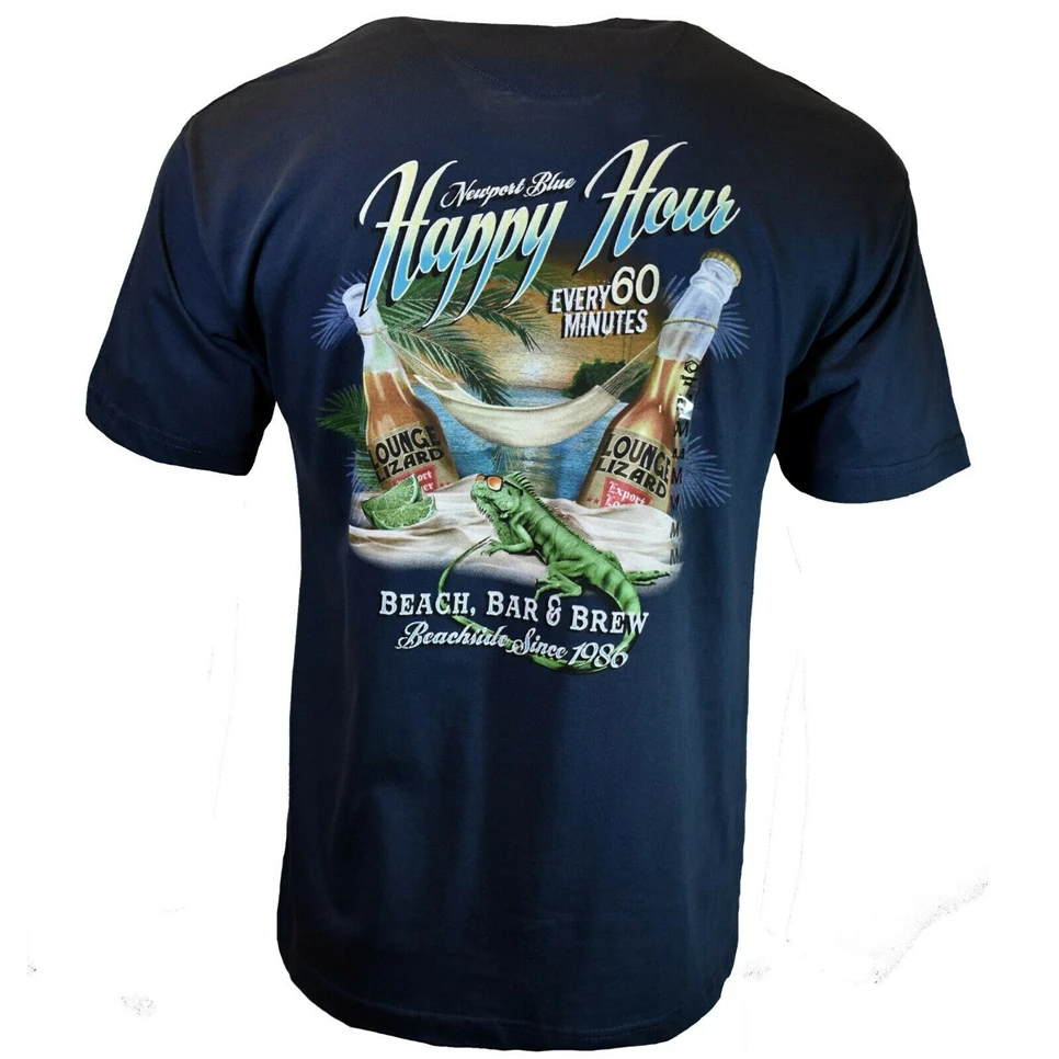 Happy Hour Мужская футболка пляжный бар и отдых с пивом Ньюпорт синяя M L Xl Xxl лучшие